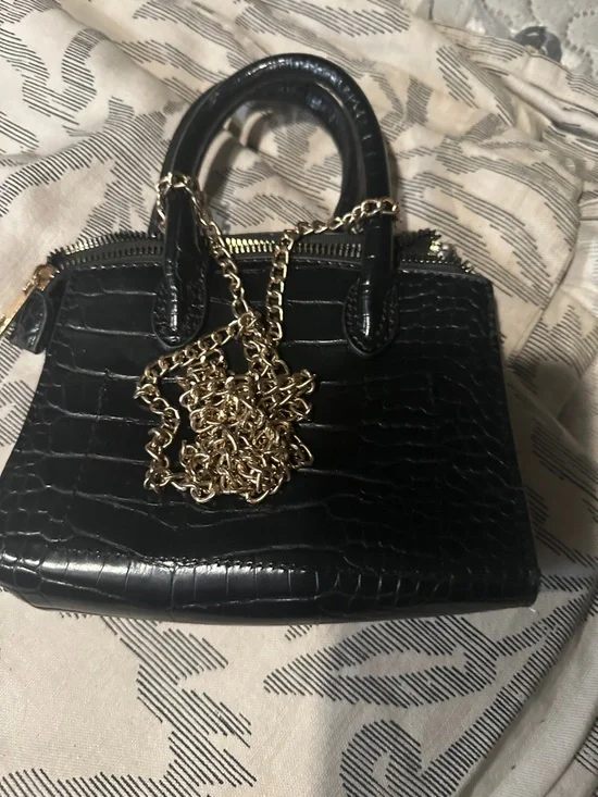 Source Unknown Black Croc-Embossed Satchel with Gold Hardware - Picture 4 of 5